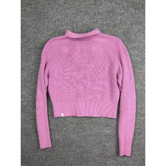 Lululemon Collared Merino Wool Sweater Womens Small Pink Ribbed Knit Cropped - Picture 6 of 7